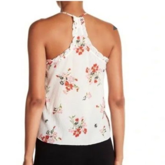 REBECCA TAYLOR Marguerite Silk Floral Ruffled Racerback Crinkle Gauzy Tank sz 10 - Picture 2 of 9